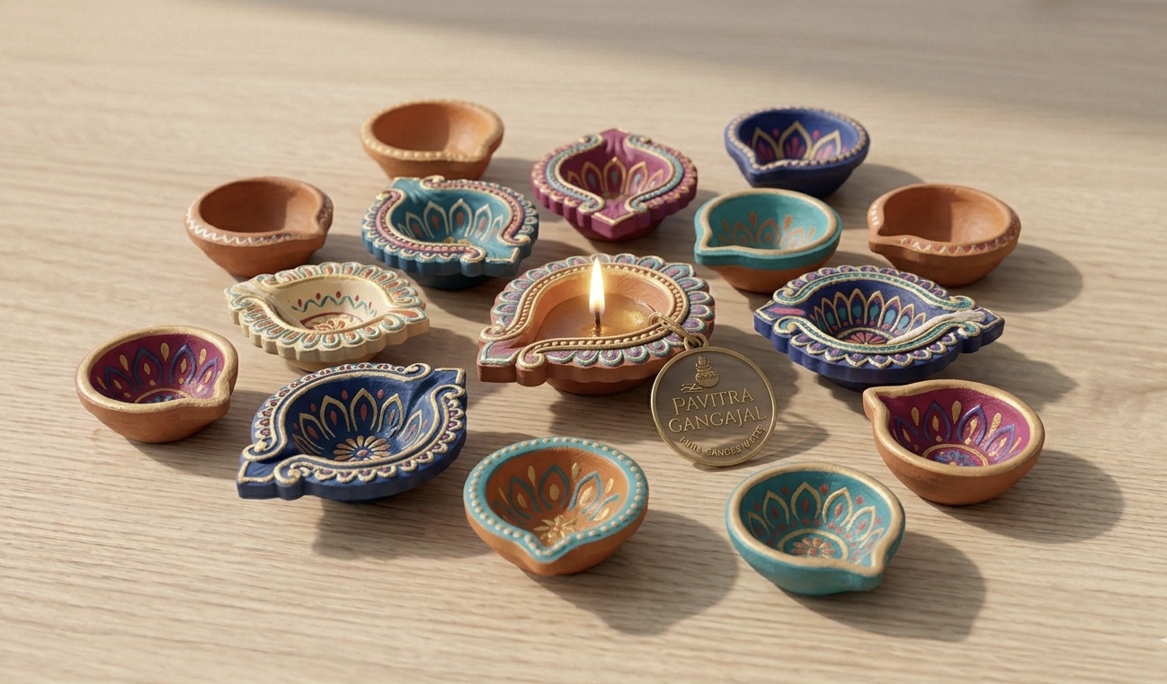 Hand-Painted Clay Diya Set (12 pieces)