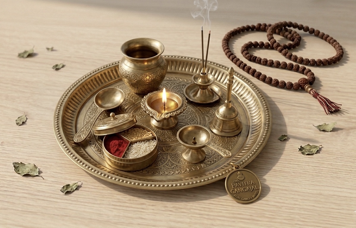 Complete Puja Thali Set — Brass (8 items)